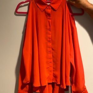 Jennifer Lopez Red Orange Cold Should blouse